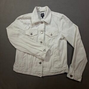 Gap Denim White Jean Trucker Jacket Womens Small 100% Cotton Trucker Coat